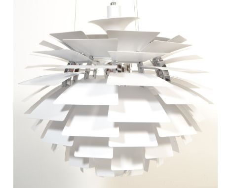 After Poul Henningsen - Artichoke Lamp - A contemporary large brushed aluminium ceiling light / lamp fixture. The lamp having