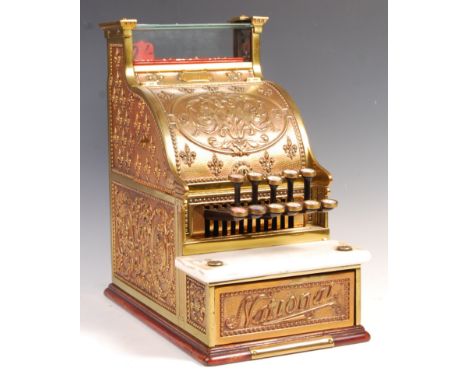 National - Model 215 - An early 20th Century vintage sweet shop counter top till having gilt brass relief fleur de lis and ac