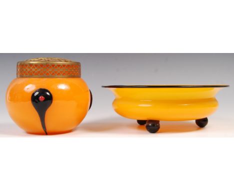 Michael Powolny - Loetz - Tango - Two early to mid 20th century retro vintage studio art glass bowls to include a rose bowl h
