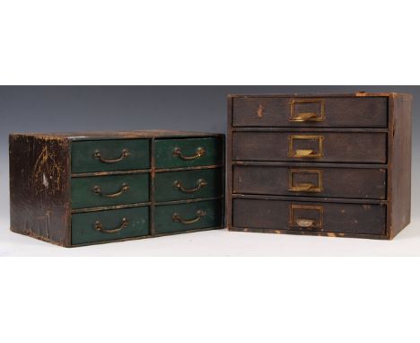 Walker 'Age' Cabinets - Two 20th century retro vintage paper clad box wood index filing / folio drawer cabinets.&nbsp; One of