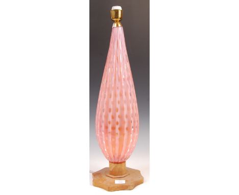 Believed Barovier - Murano - A late 20th century Venetian retro vintage studio art glass table lamp raised on a shaped wooden