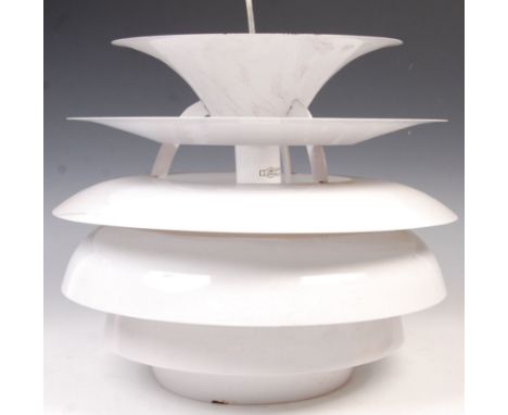 After Poul Henningsen - Snowball Lamp - A late 20th century retro vintage ceiling light lamp fixture of white coated aluminiu