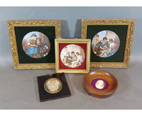 A 19th Century portrait miniature together with four similar miniatures 