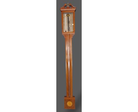 A 20th Century mahogany line inlaid stick barometer with shell inlay, 99cms tall 