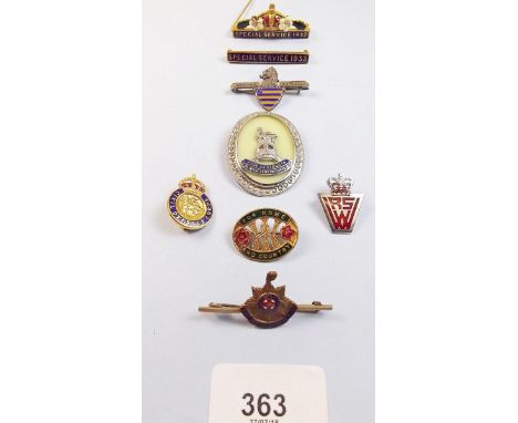 A silver and enamel military badge and various other enamel military badges etc