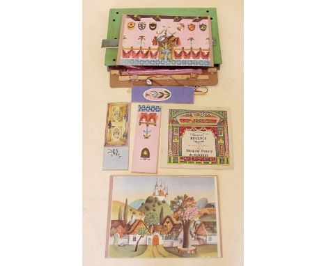 A Pollock wooden toy theatre with scenery, light fittings etc, plus Pollocks cut-out theatre book