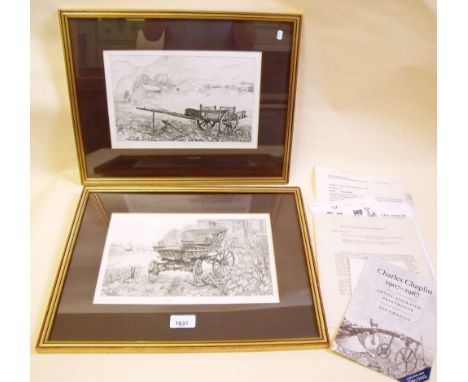 A pair of limited edition engravings by Charles Chaplin (1907 - 1987) of Welsh Cart and Light Carriage, signed in pencil - ar
