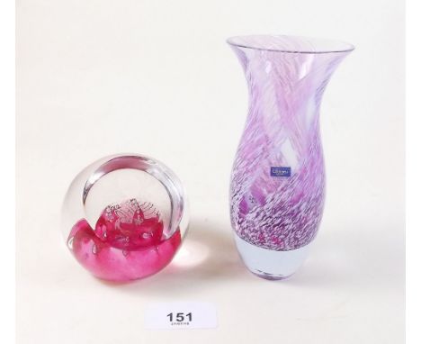 A Caithness Studio Art vase - boxed, and a paperweight