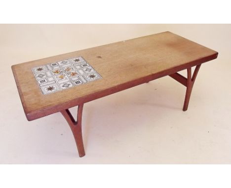 A Danish teak and tile top retro coffee table by Trioh, stamped to base