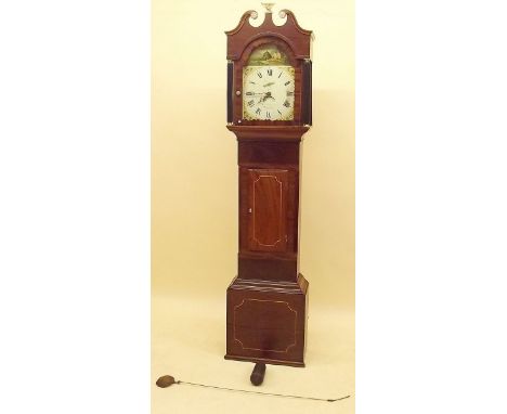 A 19th century mahogany longcase clock by Samuel Shortman, Newnham - the hood with swan neck pediment surmounted by a brass e