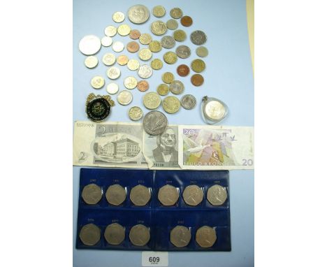 A quantity of coinage including: decimal 50 pences collection - £1 coins old issue, £2 coins 1st issue, commemorative's, bank