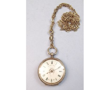 A 935 silver fob watch with enamel painted dial by HE Peck with silver plated chain