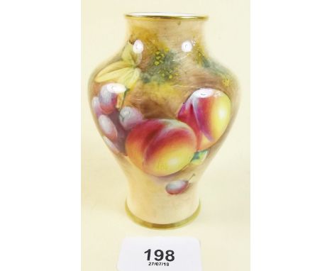 A Royal Worcester small vase painted fruit, signed ? Hook - 9.5cm
