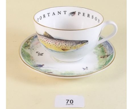 A large Royal Worcester VIP cup and saucer printed fish - boxed