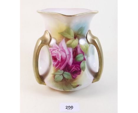 A Royal Worcester three handled jug painted roses by F Harper, 1919 - 20, 2528 - 17cm