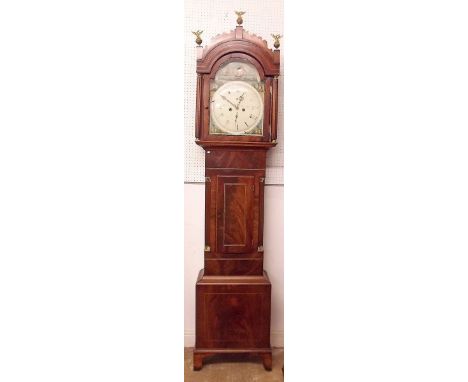 A 19th century mahogany 8 day longcase clock by W Jones Tredegar - the domed top hood surmounted by three brass eagles, the p