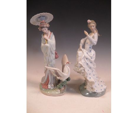 A Lladro figure of a Gheisha girl and a Nao figure of a Flamenco dancer, tallest 39cm  