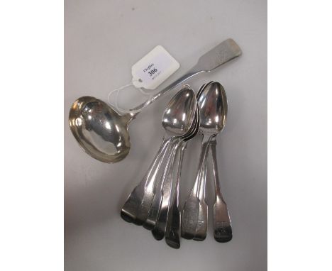Eight assorted 19th century Irish silver fiddle pattern teaspoons, various sizes, dates and makers all with Hartstonge crest 