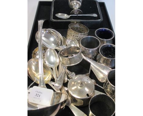 A quantity of silver and EPNS to include a ladle, christening set, salt, peppers etc  