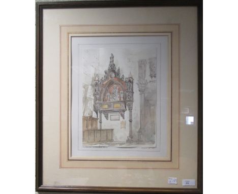 Alan Powers, Cafe Florian, signed lower right, pen and wash, dated 1982, 37cm x 27cm and a Venetian architectural study of th