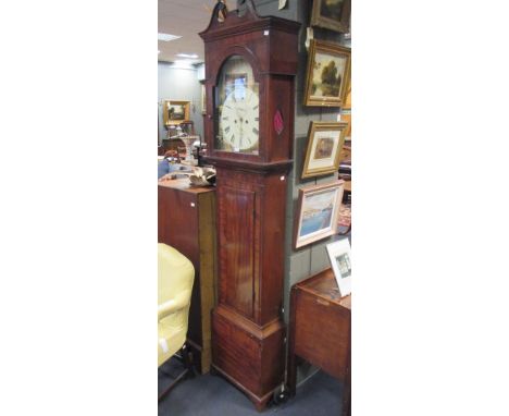 A Regency mahogany longcase clock with a painted arched dial depicting the seasons, 224 high  