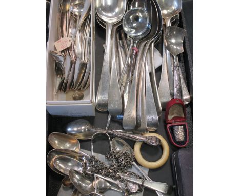 A pair of George III Old English pattern table spoons, London 1777, together with another pair of George III Old English patt