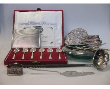 A silver cigarette case, a 19th century punch ladle and other small silver  