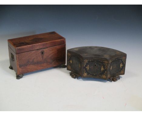 A Chinese lacquer and a George III specimen wood tea caddy  