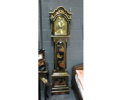 A Chinese black lacquered longcase clock, modern, 174cm high  