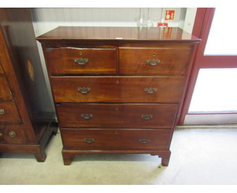 A Georgian polished walnut chest of two over three drawers on bracket feet, new handles, split    101w x 49d x 120h cm  