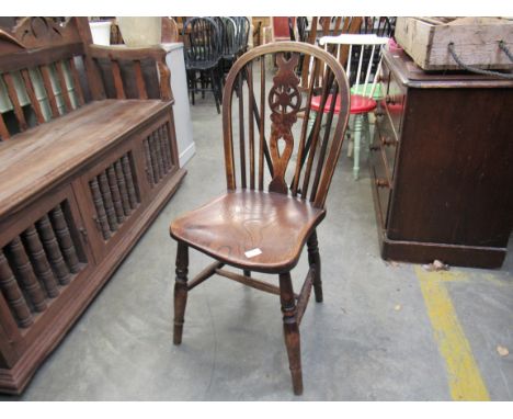 Six country wheel-back chairs with ring turned legs 