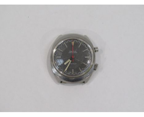 An Omega chronostop wristwatch, circa 1970's, stainless steel case, grey dial, with red central chronograph hand, glass scrat