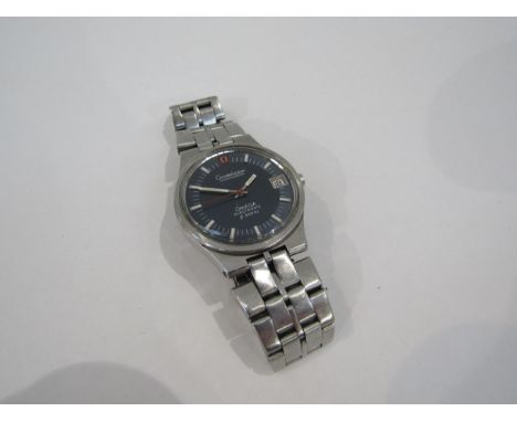 An Omega Constellation Chronometer Electronic f300Hz quartz stainless steel bracelet watch with two tone blue dial, red centr