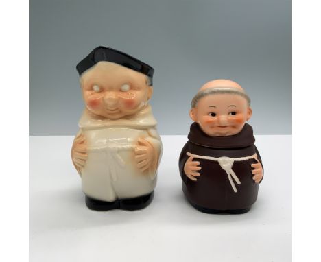 This delightful 2-piece set consists of a ceramic sugar bowl and creamer, both shaped like monks. The jar features a monk fig