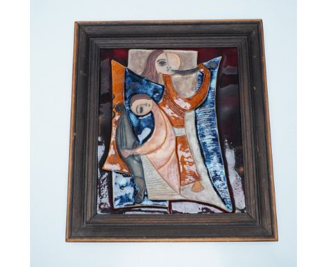 A captivating ceramic relief tile by Israeli artist Ruth Faktor (b. 1937), known for her modernist approach to ceramic art. T