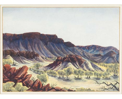 ENOS NAMATJIRA (Australian, 1920-1969) watercolour - Outback landscape, possibly the MacDonnell Ranges in central Australia, 