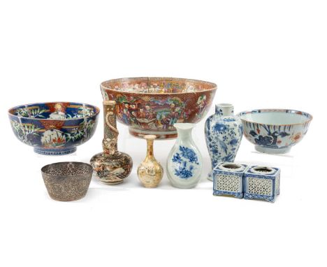 GROUP CHINESE & JAPANESE CERAMICS, including satsuma dragon bottle vase, Mandarin palette famille rose punch bowl, Chinese Im