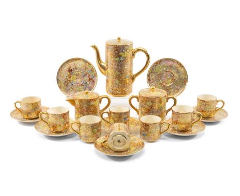 JAPANESE SATSUMA 'HUNDRED FLOWERS' COFFEE SET, each piece painted allover with flowers, bases with 2-character mark (19)Prove