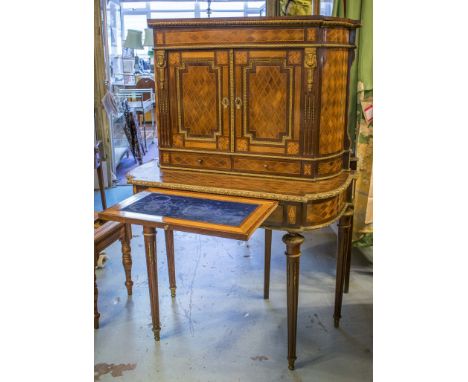 BONHEUR DU JOUR, late 19th/early 20th century French, Louis XVI design rosewood, walnut, satinwood parquetry and gilt metal, 