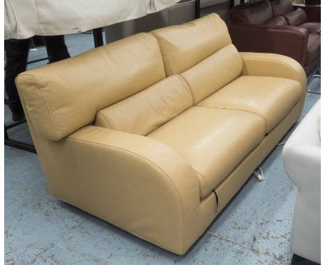 LIGNET ROSET SOFA BED, with backrest in mustard leather, 185cm x 105cm x 83cm H. 