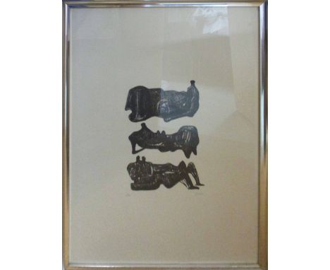 HENRY MOORE 'Reclining Figures', lithograph, hand signed and numbered in pencil 71/75, 65cm x 50cm, framed and glazed.(Subjec