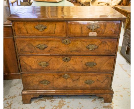 CHEST, early 18th century, English Queen Anne, figured walnut, with two short and three long drawers, 96cm x 57cm x 92cm H.