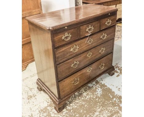CHEST, George II mahogany with a brushing slide over three short and three long drawers on ogee bracket supports, 79cm x 40cm