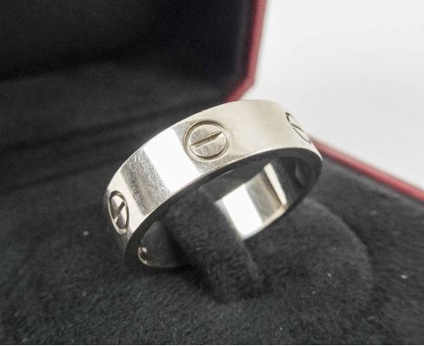 CARTIER 18K WHITE GOLD RING, from the Love Collection, with screw motif, original box. 