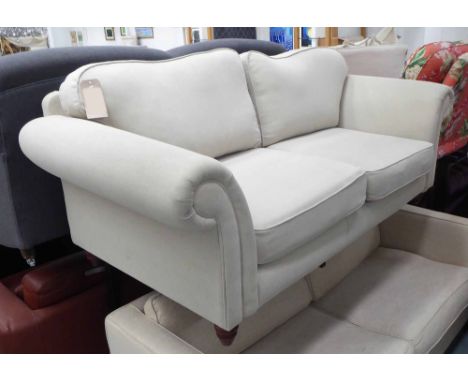 SOFA, two seater, natural beige fabric with curved arms back cushions with  removable cushion covers, 200cm x 94cm x 76cm H.