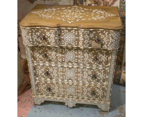 SYRIAN COMMODE, vintage hardwood and bone inlaid, with four long drawers, 73cm x 45cm x 84cm H. 