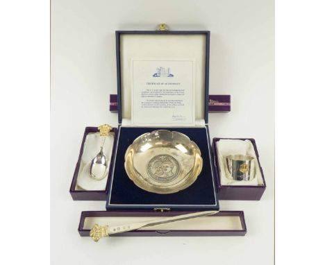 SILVER COMMEMORATIVE ITEMS - ROYAL WEDDING, 1981, comprising an Asprey caddy spoon, Asprey napkin ring, two Asprey paper kniv