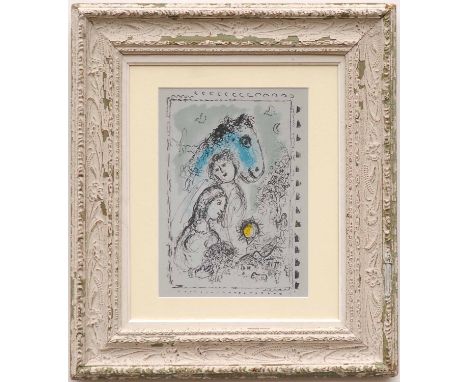 MARC CHAGALL 'Couple with blue horse', original lithograph 1982, printed by Mourlot Frères, reference Cramer 993, 38cm x 28cm