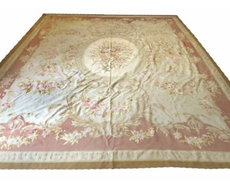 AUBUSSON SAVONNERIE DESIGN CARPET, 445cm x 368cm, traditional rose design. 