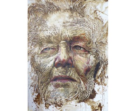 MICHAEL GOODSON 'PORTRAIT', mixed media on board, 244cm x 177cm. 